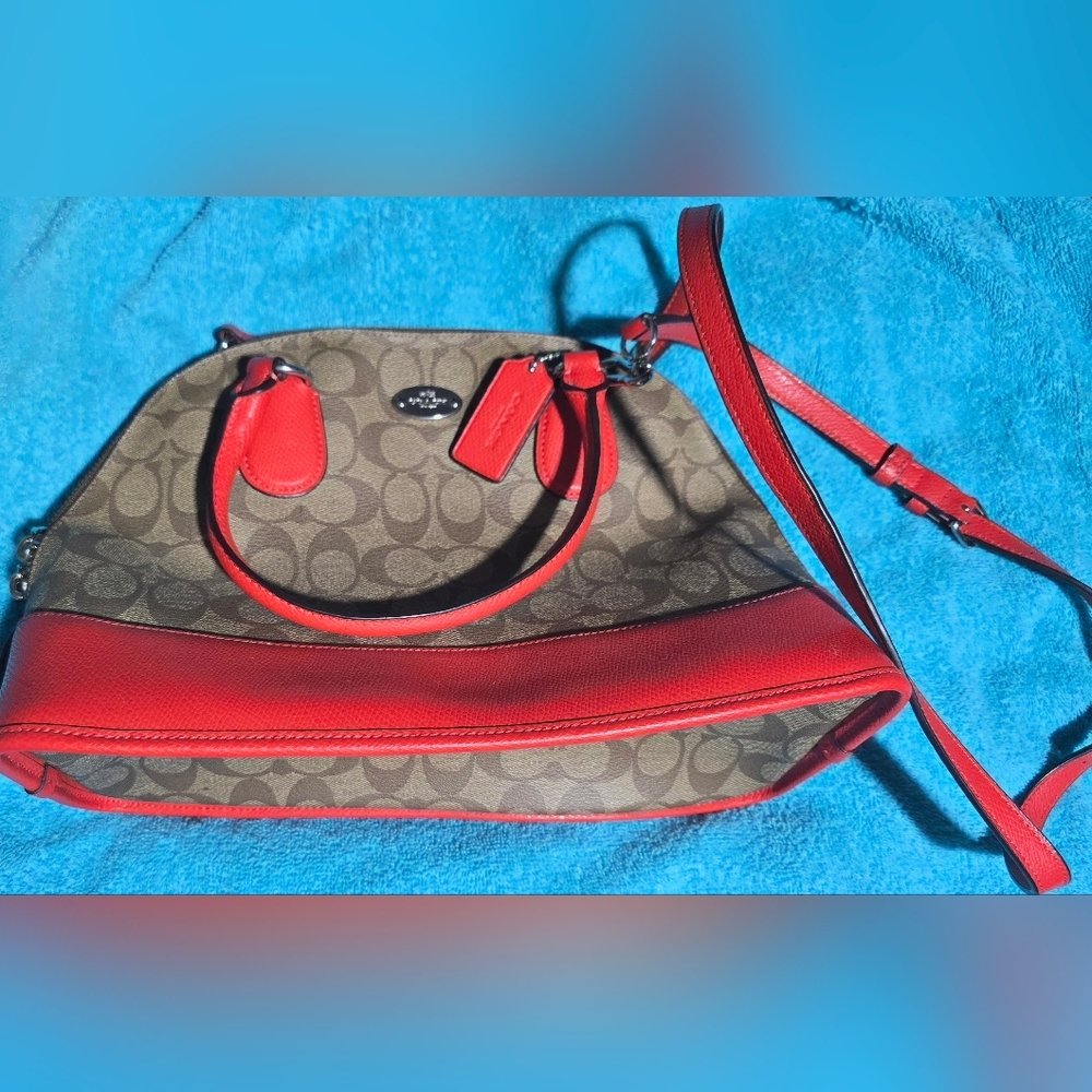 Coach Cora Orange/Signature Coated Canvas and Leather Dome Satchel